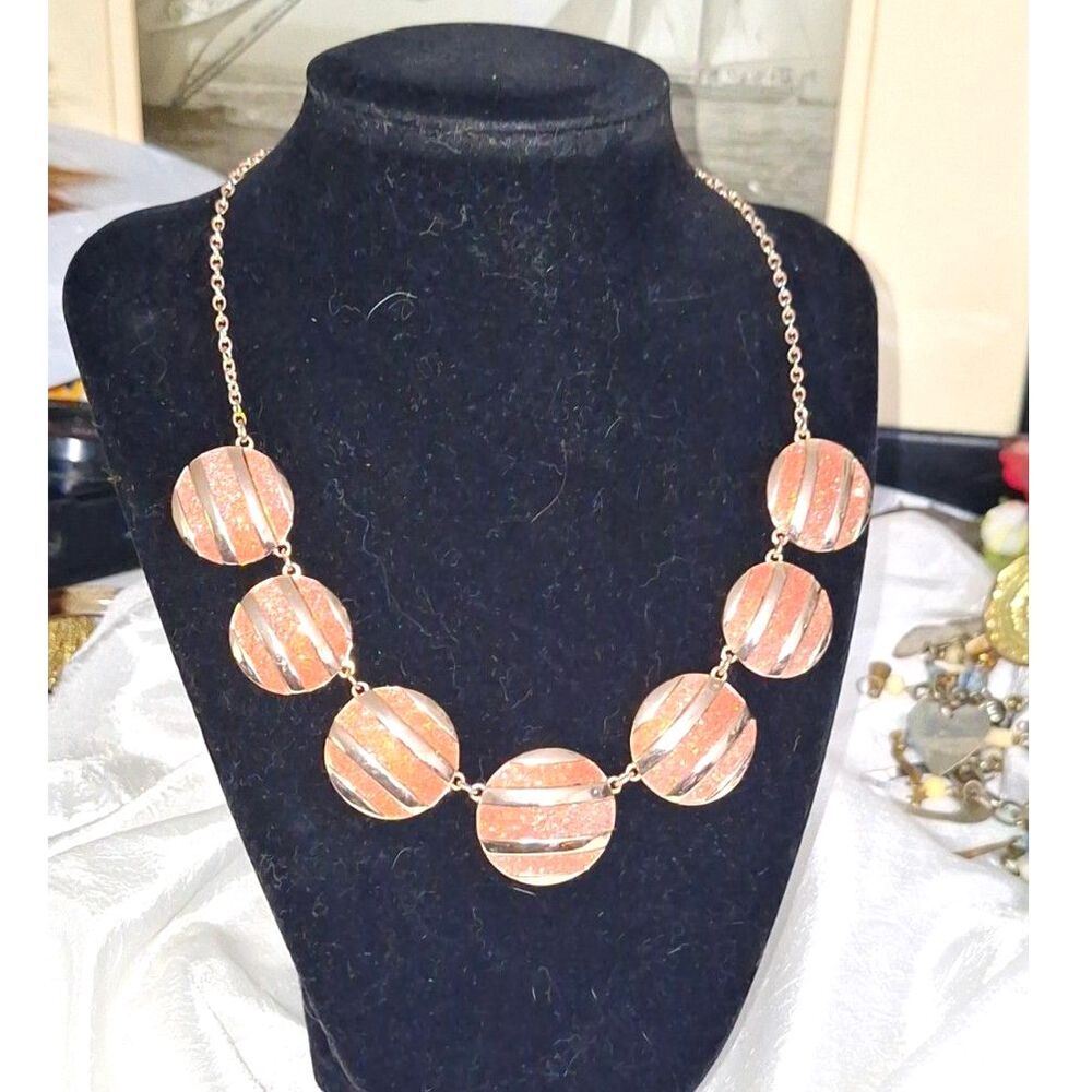 A Monet Women's Necklace Sparkly Disc Collar Gold Tone Evening Fashion Diva